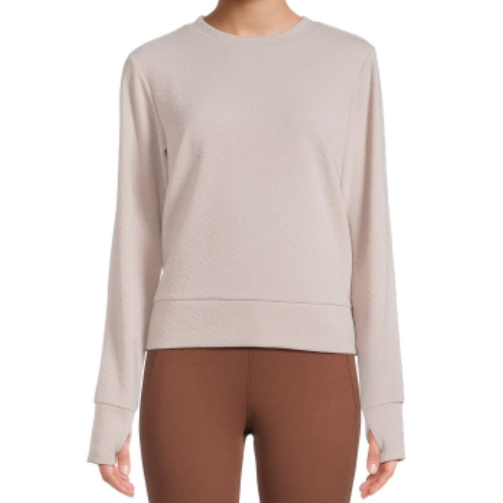 Avia Women Athletic Top S Beige Long Sleeve Textured Workout Gym Athleisure NWT